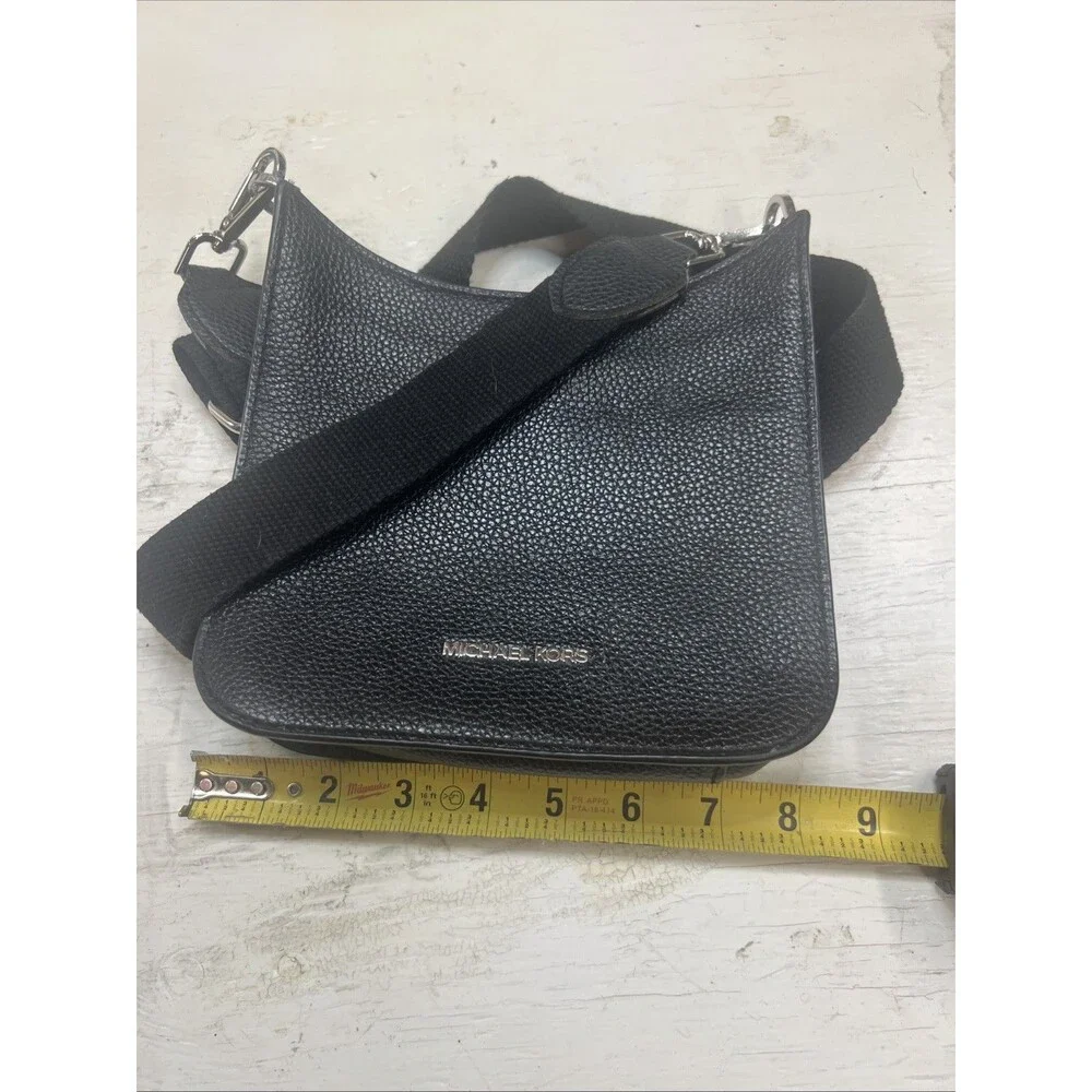 Michael Kors Briley Small Black Gold Pebbled Leather Messenger Crossbody Handbag